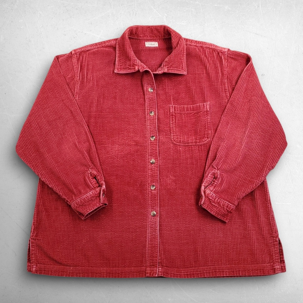L.L.‎ Bean Wide Wale Corduroy Button Up Shirt Women 1X Red Oversized CabinCore